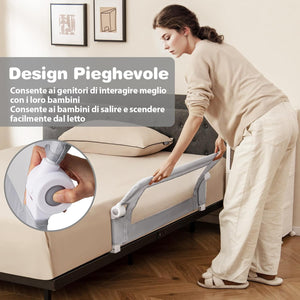 Sponda Letto per Bambini 105/120/150 cm, Barriera di Sicurezza per Neonati, Barriera Letto Pieghevole e Portatile, con Cinghia di Sicurezza (Grigio, 105 x 38 x 43 cm)