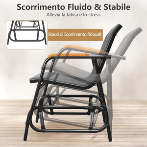 Panca a Dondolo da Esterno, Panchina a 2/3 Posti da Giardino con Movimento Oscillante, Braccioli Curvi in Legno, Sedia a Dondolo per Veranda, Giardino, Portata 300KG/450KG (2 Posti)