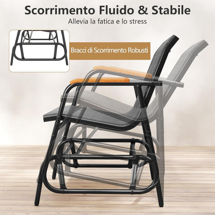 Panca a Dondolo da Esterno, Panchina a 2/3 Posti da Giardino con Movimento Oscillante, Braccioli Curvi in Legno, Sedia a Dondolo per Veranda, Giardino, Portata 300KG/450KG (2 Posti)