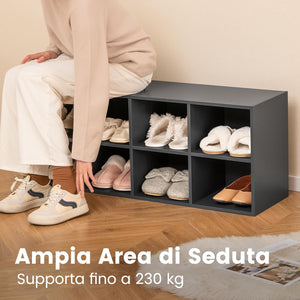 Panca Scarpiera per Ingresso, Panca Contenitore con 8 Scomparti Aperti, Scaffale Portascarpe Capacità di Carico di 230 kg, per Ingresso, Corridoio, Soggiorno, 102x30x41 cm (Grigio)