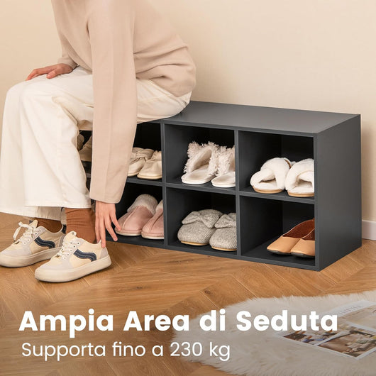 Panca Scarpiera per Ingresso, Panca Contenitore con 8 Scomparti Aperti, Scaffale Portascarpe Capacità di Carico di 230 kg, per Ingresso, Corridoio, Soggiorno, 102x30x41 cm (Grigio)