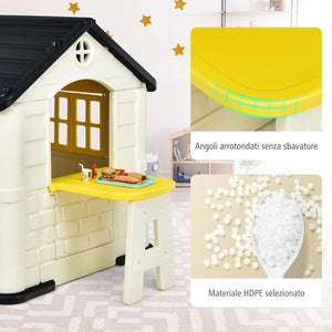 Casetta per Bambini con Porte e Finestre, Casetta Giocattolo con Tavolo, Set Giocattolo con 7 Pezzi, Ideale per Bambini 3-8 Anni, 164x124x132 cm (Giallo)