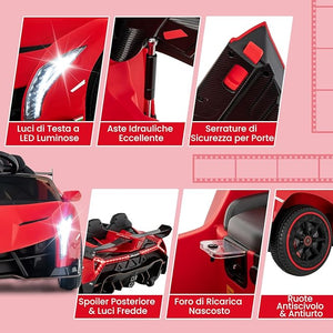 Lamborghini Macchina Elettrica per Bambini, Auto Elettrica Cavalcabile con Telecomando Luci LED, 3 Velocità, 3-6 km/h, per Bambini 3-8 Anni (Rosso)