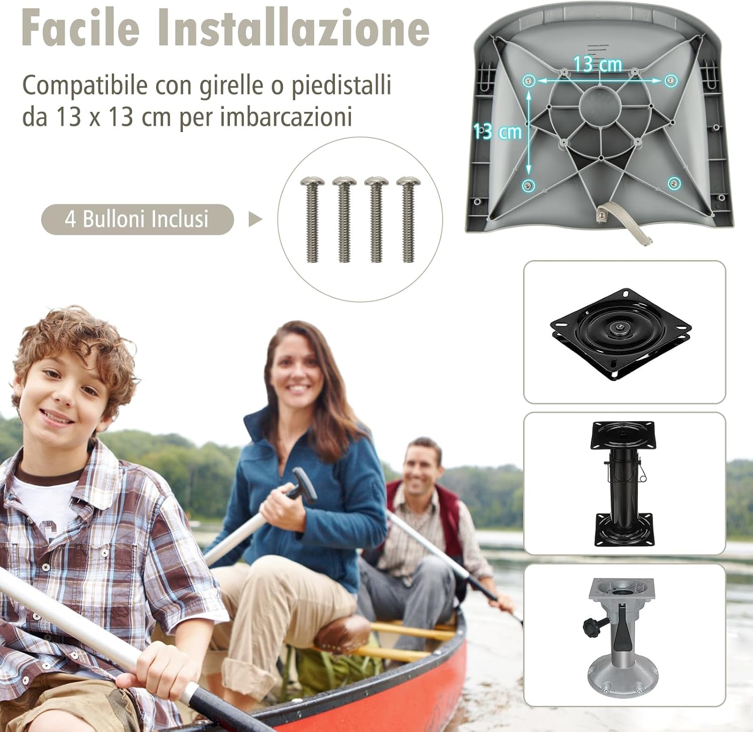 Sedia da Barca Pieghevole, Sedia con Schienale Basso con Cuscini Imbottiti in PVC, Telaio in PP, Bulloni di Fissaggio, Sedia Impermeabile per Barca da Pesca, Barca Turistica, 57 x 51 x 35 cm