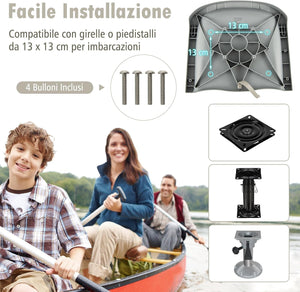 Sedia da Barca Pieghevole, Sedia con Schienale Basso con Cuscini Imbottiti in PVC, Telaio in PP, Bulloni di Fissaggio, Sedia Impermeabile per Barca da Pesca, Barca Turistica, 57 x 51 x 35 cm