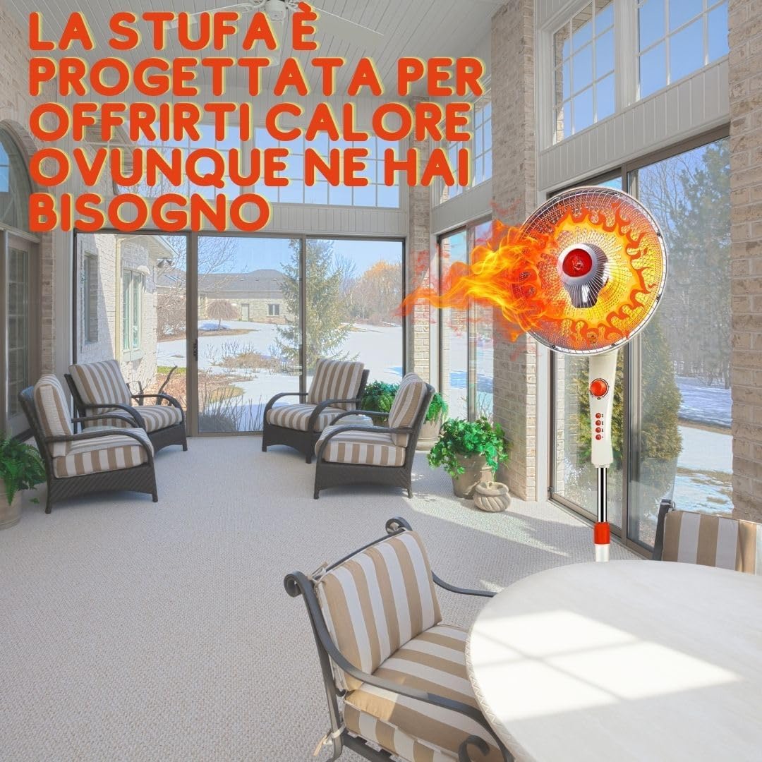 Stufa Piantana a Carbonio, Ventilatore Aria Calda, Oscillante 90°, Riscaldamento Rapido 500W/1000W, Sicura Antiribaltamento, Regolazione Potenza per Casa e Ufficio.