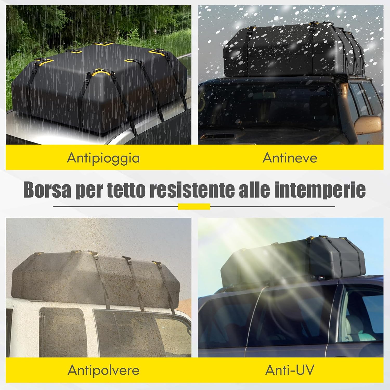Borsa per Tetto Auto, Borsa Portapacchi Impermeabile per Tutti i Veicoli con/Senza Barre Portapacchi, con Tappetino Antiscivolo, Corda, Lucchetto e Ganci (100 x 130 x 43 cm)