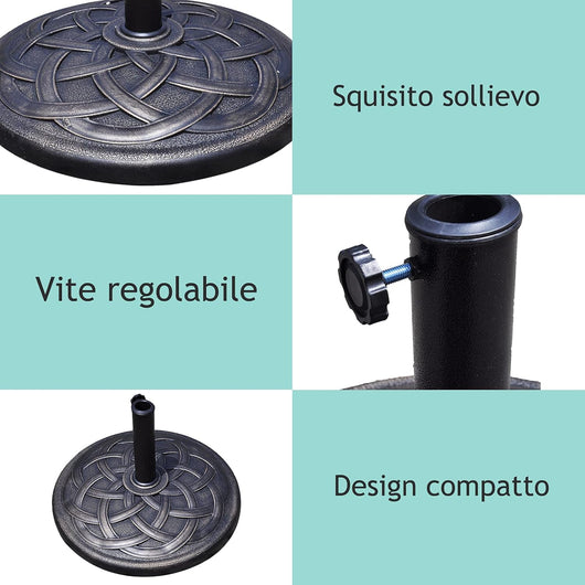 Base per Ombrellone in Resina da 46 cm, Base per Ombrellone Rotondo da 10 kg per Esterni, per Giardino, Spiaggia Piscina (Bronzo (modello3))