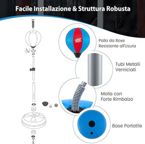 Punching Ball da Terra Altezza Regolabile 120-154 cm, Sacco di Pugilato con Guanti Inclusi, Palla di Boxe con Base per Adulti e Bambini