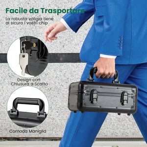 Set da Poker Completo con 300 Finches e 2 Mazzi di Poker, Valigetta in Alluminio a 2 Chiavi con Tappetino e Bottone Dealer, Fish Poker per Texas Holdem e Blackjack