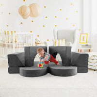 Divano Modulare per Bambini 8 Pezzi, Divanetto per Bambini con Copertura Staccabile per Sala Giochi e Camera da Letto, Divano Creativo per Bambini per Giocare, Creare e Dormire (Grigio)