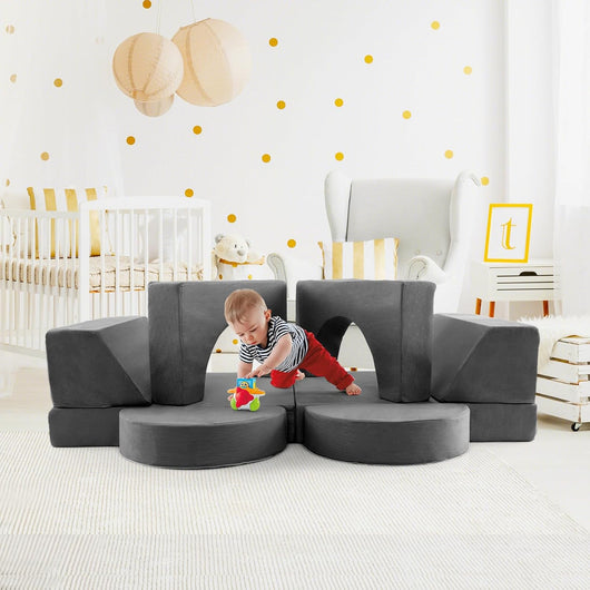 Divano Modulare per Bambini 8 Pezzi, Divanetto per Bambini con Copertura Staccabile per Sala Giochi e Camera da Letto, Divano Creativo per Bambini per Giocare, Creare e Dormire (Grigio)