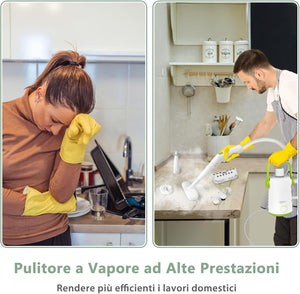 1000W Pulitore a Vapore Multiuso, Macchina a Vapore Portatile con 10 Accessori Serbatoio da 300 ml, Pulizia a Vapore con Tubo Flessibile per Cucina Bagno Finestre (Verde)