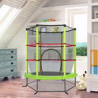Trampolino Elastico Bambino in Acciaio, Tappeto Elastico Bambini da Esterno e da Interno, con Rete e Cusicnetti Antiscivolo（Verde)