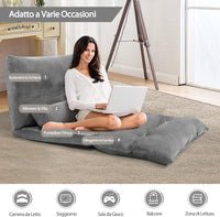 Divano da Terra, Divano Letto Multifunzionale Regolabile in 6 Posizioni con 2 Cuscini, con Fodera in Camoscio per Camera da Letto Salone Balcone (Grigio 156x173x24 cm)