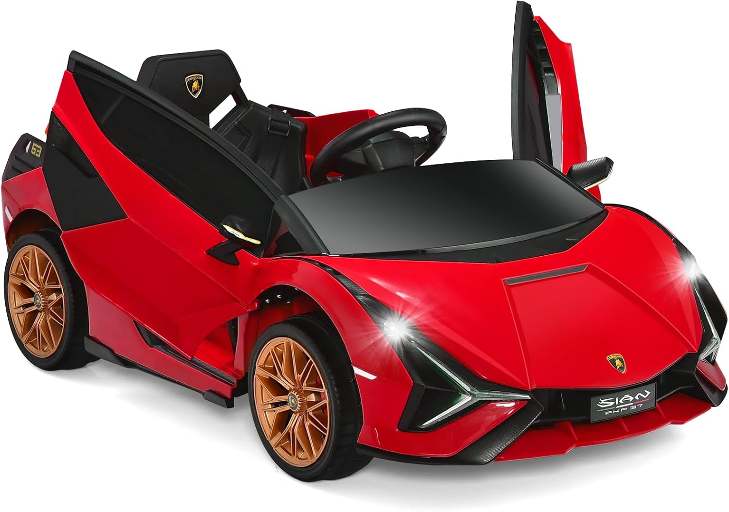 Macchina Elettrica Lamborghini per Bambini da 12V, Veicolo Elettrico con Luci LED MP3 Telecomando, Fino a 5km/h, +3 Anni (Rosso)