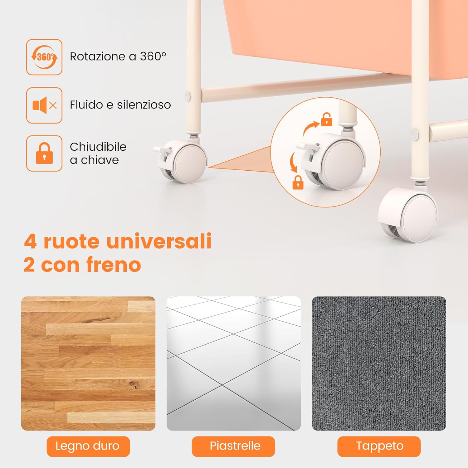 Carrello con 15 Cassetti Impilabili, Carrello di Stoccaggio con Ruote, Carello Portaoggetti per Casa e Ufficio, 62,5 x 37 x 87 cm (Arancia)