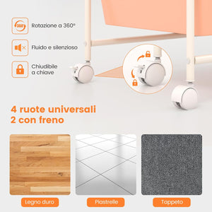 Carrello con 15 Cassetti Impilabili, Carrello di Stoccaggio con Ruote, Carello Portaoggetti per Casa e Ufficio, 62,5 x 37 x 87 cm (Arancia)