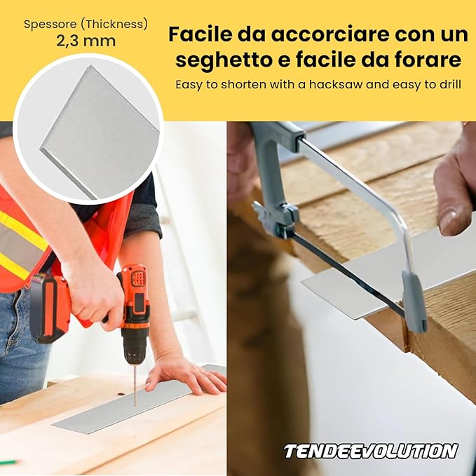 Peso Piatto in Alluminio Bianco per Tende - Lunghezza barra 100cm, 2cm Largo, 2mm Spessore - Profilo per Binari, Strip LED, Teloni PVC