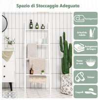 Scaffale di Stoccaggio in Legno di Pino, Porta Asciugamani a 4 Livelli per Bagno, Porta Salviette, Multiuso per Bagno Soggiorno (Bianco, 51 x 8 x 137 cm)