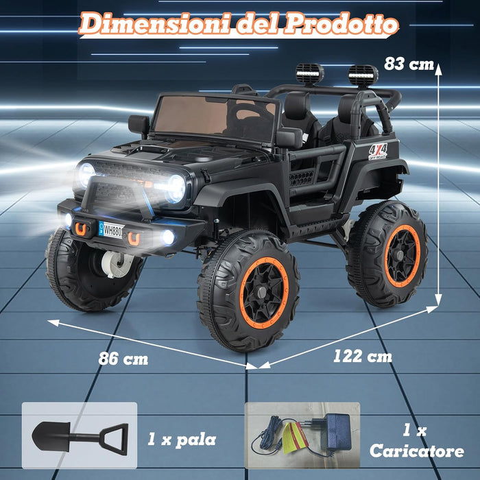 24V Macchina per Bambini con Telecomando, Auto Elettrica per Bambini 2 Posti, con Musica Storie USB, Partenza Lenta, Velocità 3,9-5,9 km/h, 3+ Anni (Nero)