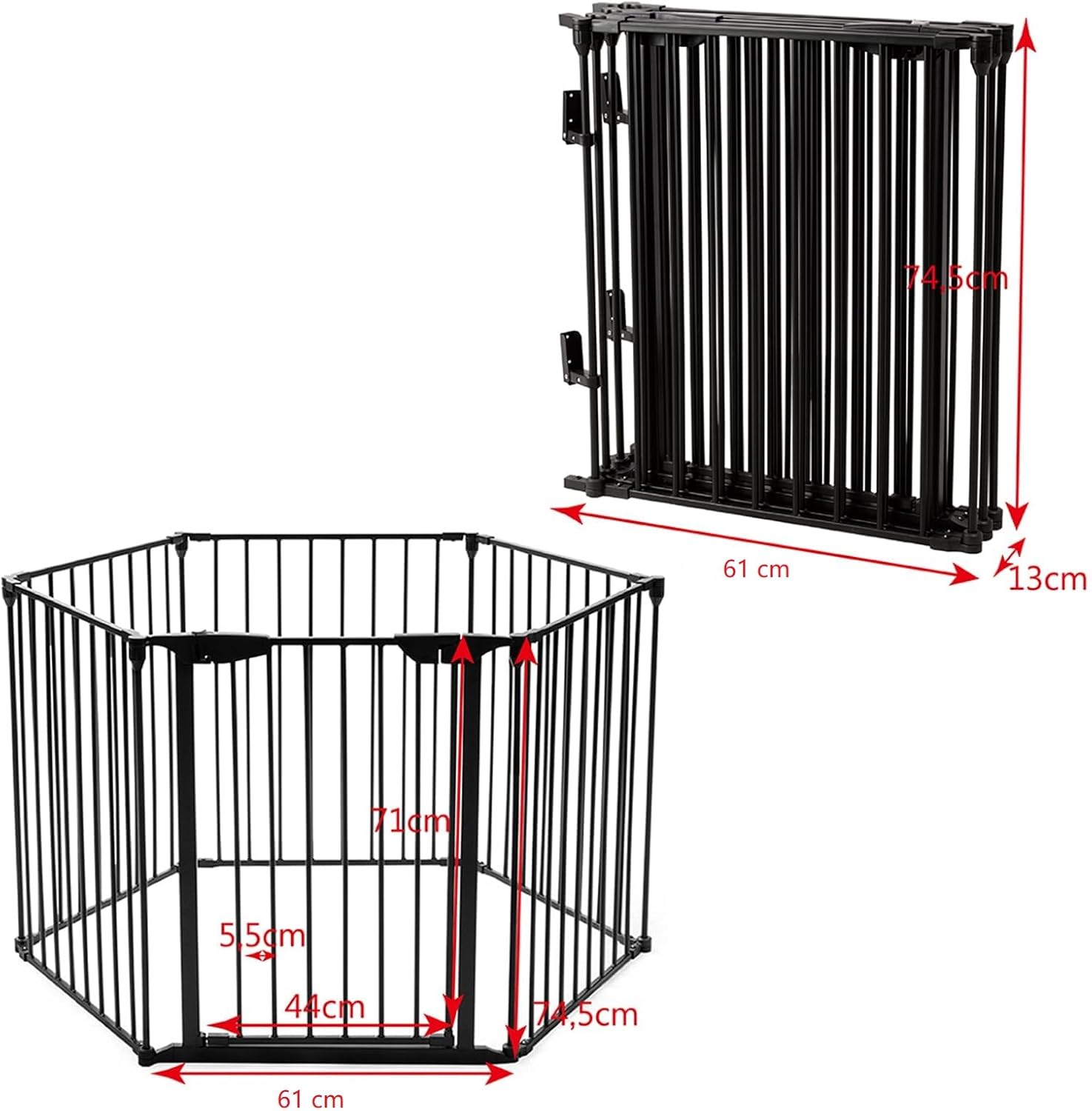 Cancelletto Pieghevole in Ferro per Camino e Scale, Cancello con 6 Pannelli per Bambini, Cani e Gatti, Barriera Protettiva da Interno ed Esterno, 2 Colori Disponibili, 380 x 74,5cm (Nero)