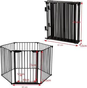 Cancelletto Pieghevole in Ferro per Camino e Scale, Cancello con 6 Pannelli per Bambini, Cani e Gatti, Barriera Protettiva da Interno ed Esterno, 2 Colori Disponibili, 380 x 74,5cm (Nero)