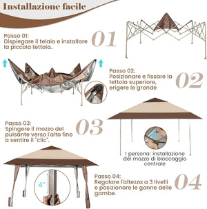 Gazebo da Giardino 3 x 3 M, Gazebo da Esterno con Ruote, Struttura in Acciaio, Regolabile in Altezza, Ideale per Feste, Barbecue, Giardino
