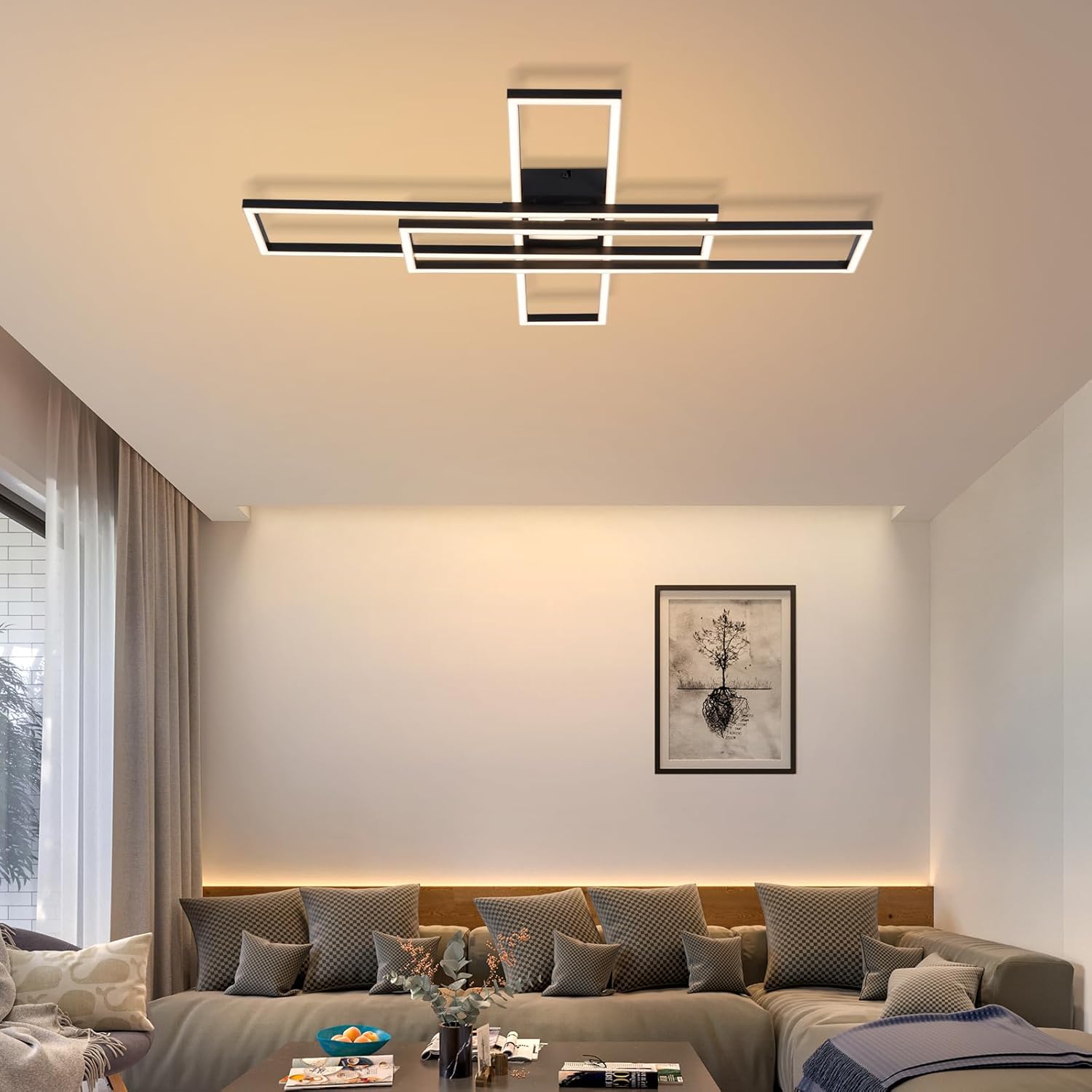 ZMH Lampada da soffitto plafoniera LED 56W nera dimmerabile telecomando design rettangolare per camera letto cucina