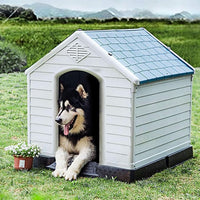 Cuccia per Cani da Esterno ed Interno, Cassetta Impermeabile e Ventilata con Valvole d’Aria e Pavimento Rialzato, per Cani di Piccola e Media Taglia (Blu, 78,5 x 87,7 x 81,5 cm)