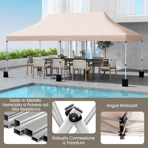 Gazebo Pieghevole da Giardino 3 x 6m, Gazebo Pop-up con Borsa da Trasporto, Regolabile in Altezza, per Feste (Beige)