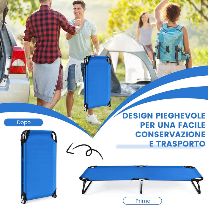 Brandina Campeggio, Letto da Campeggio Pieghevole Portatile con Telaio in Metallo e Piedini Antiscivolo, per Campeggio, Spiaggia, Prato, Ufficio, Blu