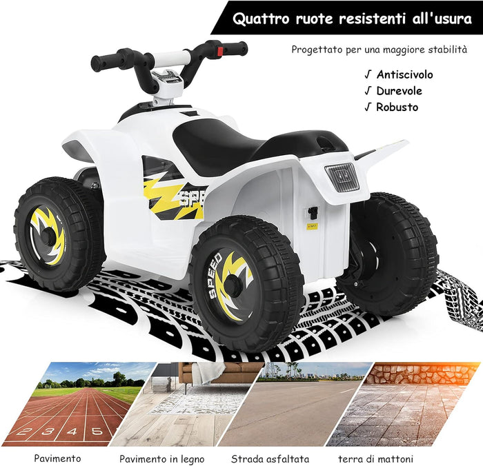 6V Quad Elettrico per Bambini con Batteria, Mini Quad con Funzione Avanti/Indietro, Velocità Massima 4,6 km/h (Bianco)