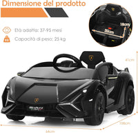 Macchina Elettrica Lamborghini per Bambini da 12V, Veicolo Elettrico Cavalcabile con Luci LED MP3 Telecomando, Fino a 5km/h, +3 Anni (Nero)