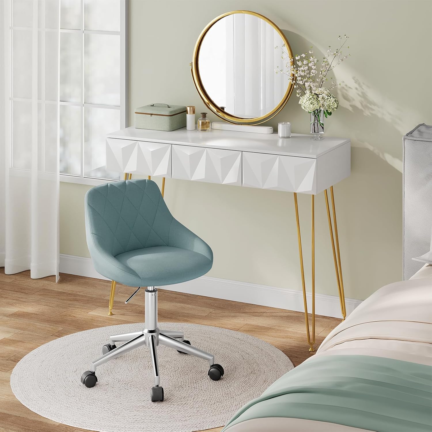 Sedia da Scrivania Moderna, Sgabello Regolabile Senza Braccioli, per Camera da Letto Studio Soggiorno, Turchese