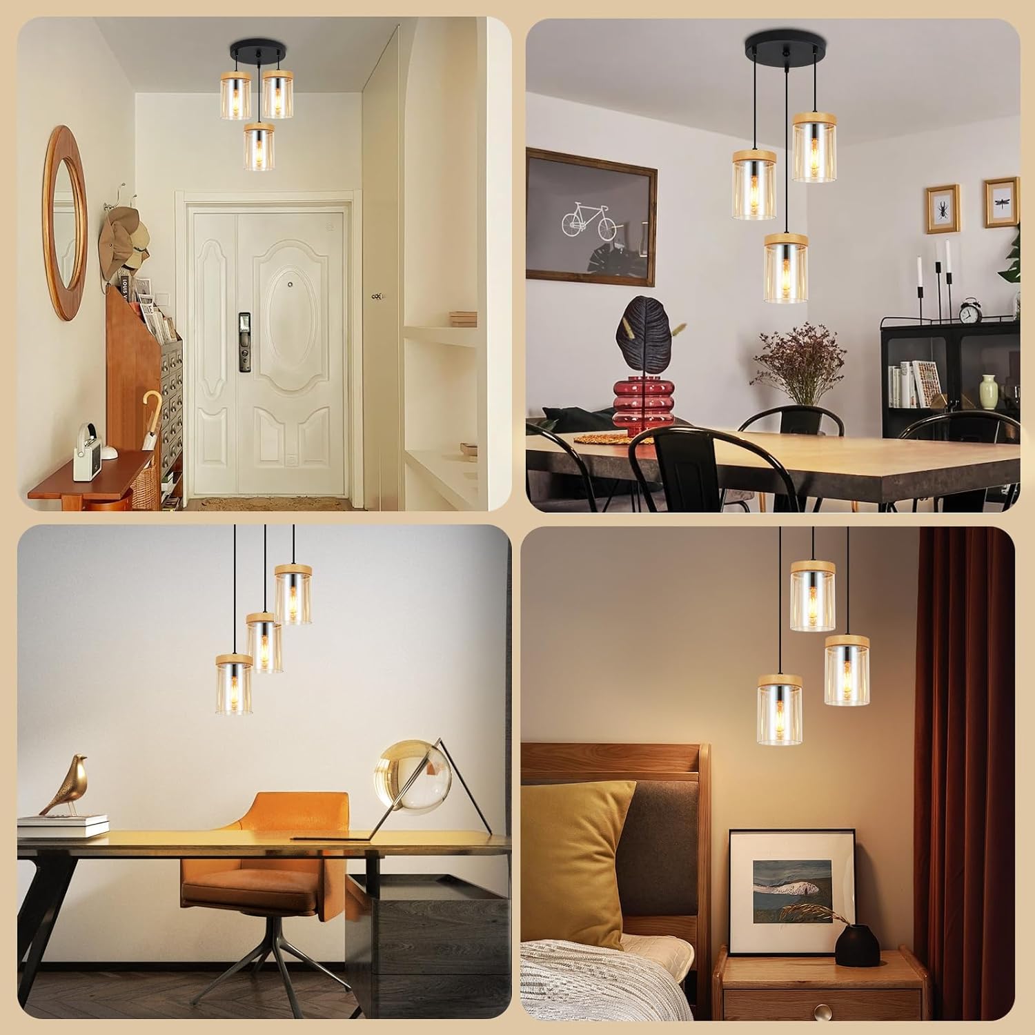 Lampada a Sospensione ZMH 3 luci trasparente E27 per sala da pranzo e camera da letto d'albergo