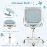 Sedia da Scrivania per Bambini, Sedia Girevole per Computer con Altezza Regolabile, Ruote con Freno, Braccioli Morbidi, Mobile Ergonomica per Bambini 6-15 Anni (Blu)