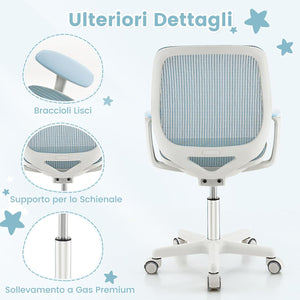 Sedia da Scrivania per Bambini, Sedia Girevole per Computer con Altezza Regolabile, Ruote con Freno, Braccioli Morbidi, Mobile Ergonomica per Bambini 6-15 Anni (Blu)