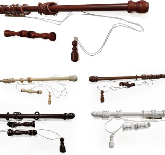 Bastone Tenda in Legno di Alta Qualità, diametro 35 mm a corda colore ciliegio lunghezza 200 CM