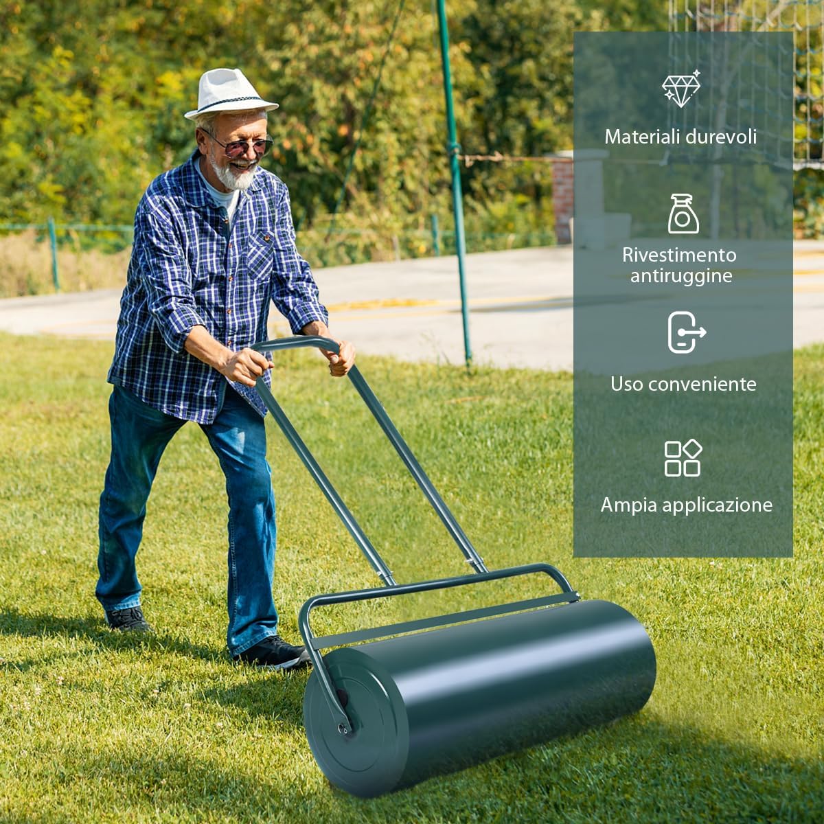 Rullo per Prato Larghezza 90cm Ø30, capacità di Riempimento 63L (Verde)