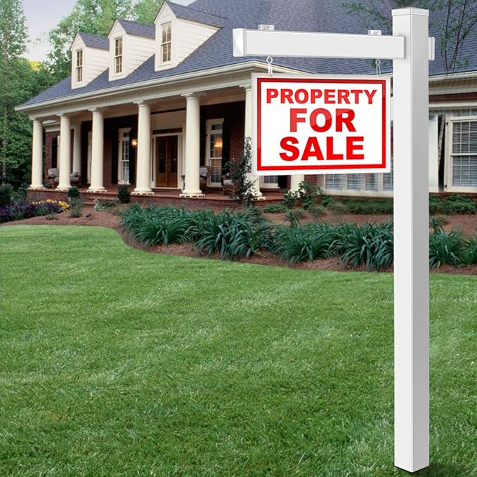 Palo per Cartelli Immobiliari da 183 cm, Palo per Cartelli di Vendita UPVC per Cartelli di Vendita Garage, in Affitto, Vendita Immobiliare, Braccio da 91 cm (Bianco)