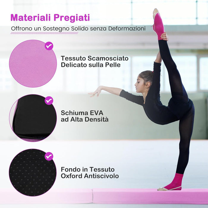 Trave Ginnastica Artistica per Bambini 210 cm, Trave di Equilibrio Pieghevole e Portatile per Casa con Manici, Copertura in Suede Rimovibile e Fondo Antiscivolo