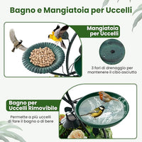 Mangiatoia per Uccelli da Giardino 83CM, Vasca per Uccelli da Esterno Alimentata a Energia Solare con Piedistallo per Fiori e 2 Luci LED, per Giardino, Cortile e Prato, Bronzo