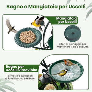 Mangiatoia per Uccelli da Giardino 83CM, Vasca per Uccelli da Esterno Alimentata a Energia Solare con Piedistallo per Fiori e 2 Luci LED, per Giardino, Cortile e Prato, Bronzo