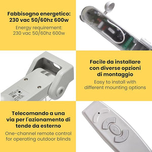 Motore Elettrico Professionale 100Kg/50Nm Silenzioso con Centralina Sole-Vento, Telecomando - Tapparelle/Tende Sole Ø70mm
