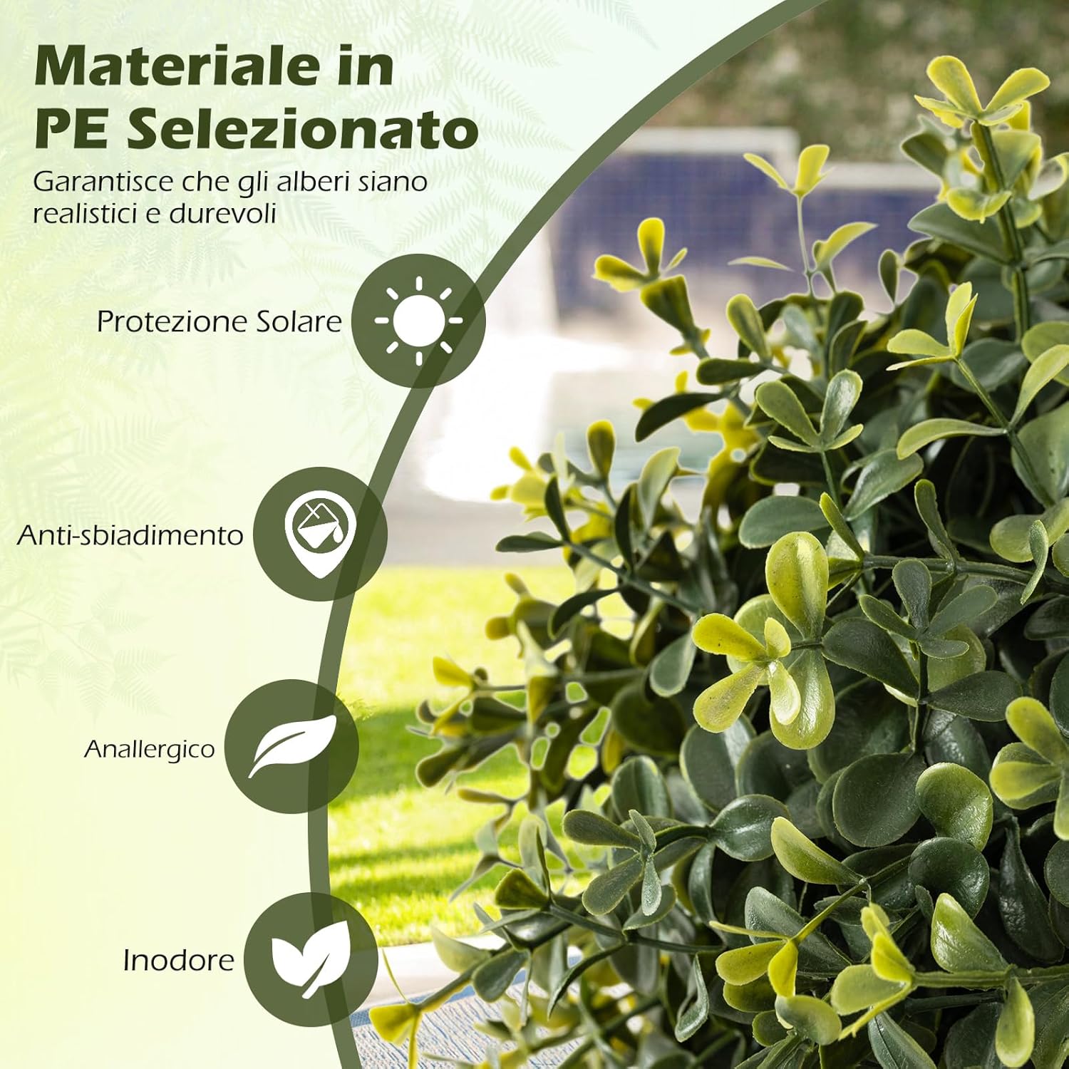 Set di 2 Alberi Artificiali con Tronco Solido da 90 cm, Muschio Naturale e Vaso Stabile Riempito di Cemento, Arbusto Finto Protetto dal Sole per Decorazione Interna ed Esterna