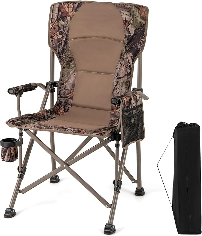 Sedia Pieghevole da Campeggio, Sedia Mare Spiaggia con Portabicchieri e Tasca in Rete, Piedini Regolabili e Borsa di Trasporto, Portata 180 kg, per Pesca, Picinic e Caccia
