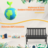 Panchina da Esterno, Panca da Giardino in HDPE Resistente con Schienale e Braccioli, Panchina da Parco, Balcone, Spogliatoio e Cortile, 132 x 65 x 91 cm (Nero)