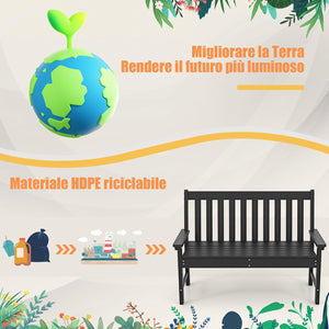 Panchina da Esterno, Panca da Giardino in HDPE Resistente con Schienale e Braccioli, Panchina da Parco, Balcone, Spogliatoio e Cortile, 132 x 65 x 91 cm (Nero)