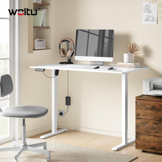 Telaio Scrivania Regolabile in Altezza, Telaio da Scrivania in Piedi, Supporto Elettrico da Tavolo, Standing Desk con 4 Funzioni Memoria, Anti-collisione, 72-120 cm, Bianco